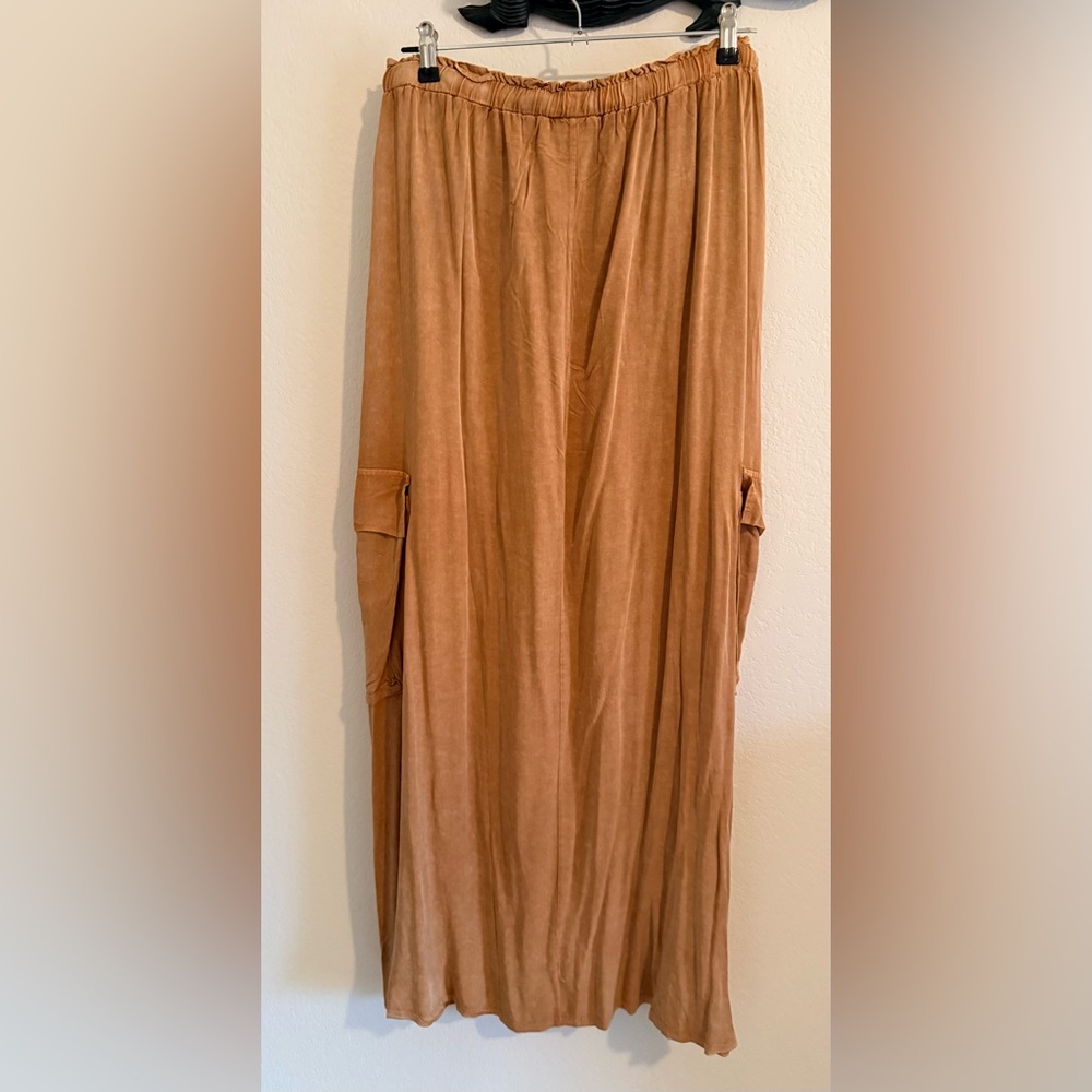 Three Bird Nest Casual Drawstring Maxi Skirt in a Burnt Orange Color, Large - Picture 3 of 6